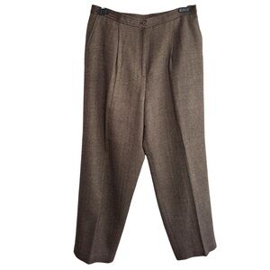 Laura Scott Wool Blend Brown Herringbone Trousers Pants Fully Lined Womens Sz 16